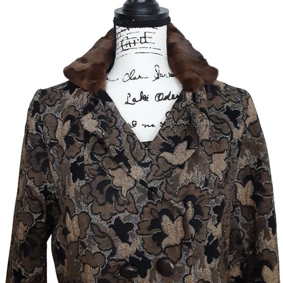 Vintage 70s Penny Lane FUR Mod Carpet Coat Sheared Beaver Damask Tapestry Hippie - Picture 3 of 16